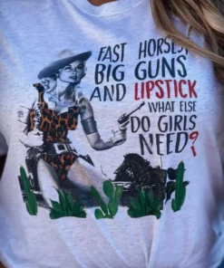 Bling-A-Gogo Tees Fast Horses Big Guns And Lipstick Tee
