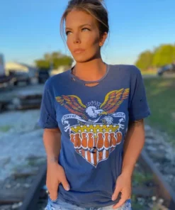 Country Deep Free Bird Shield Distressed Tee Clothing