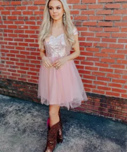 D & J Industries Bridal Friday Night Lights Dress Short - Gold/Peach