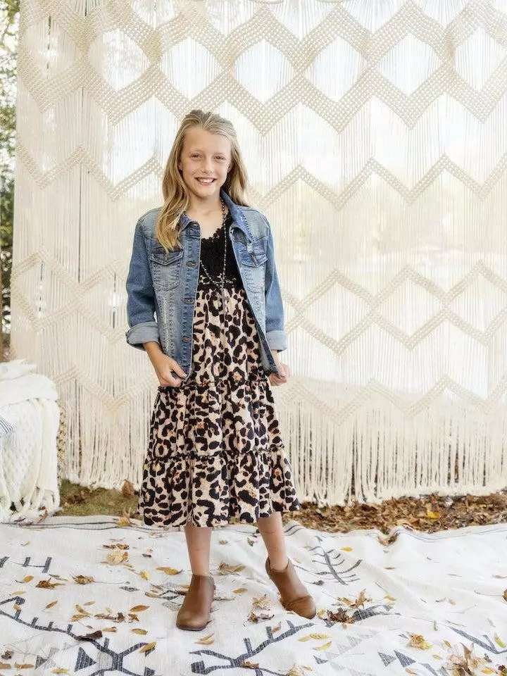 Dongguan Haohoo Clothing CO., Ltd Sale! Girls Southbound Dress - Black Top With Leopard Skirt