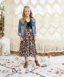 Dongguan Haohoo Clothing CO., Ltd Sale! Girls Southbound Dress - Black Top With Leopard Skirt