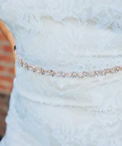 Luxe Apparel Sale! Glistening Rhinestone Flower Belt With Black Sash - Rose Gold