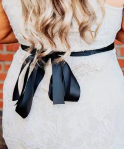 Luxe Apparel Sale! Glistening Rhinestone Flower Belt With Black Sash - Rose Gold