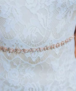Luxe Apparel Sale! Glistening Rhinestone Flower Belt With Black Sash - Rose Gold