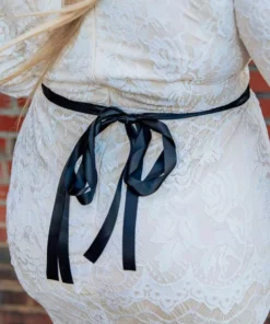 Luxe Apparel Glistening Rhinestone Flower Belt With Black Sash - Silver Sale!