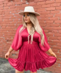 Dongguan Haohoo Clothing CO., Ltd Hard To Forget Dress - Burgundy Sale!