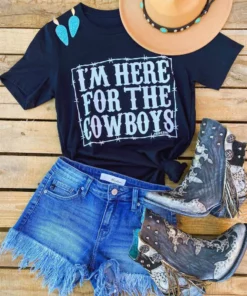 Miss Mud Pie Here For The Cowboys Tee - Black Tees