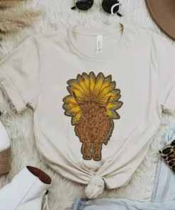 Miss Mud Pie Hippie Highland Cow Tee - Cream