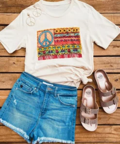 Miss Mud Pie Tees Hippie Peace American Flag Tee - Soft Cream