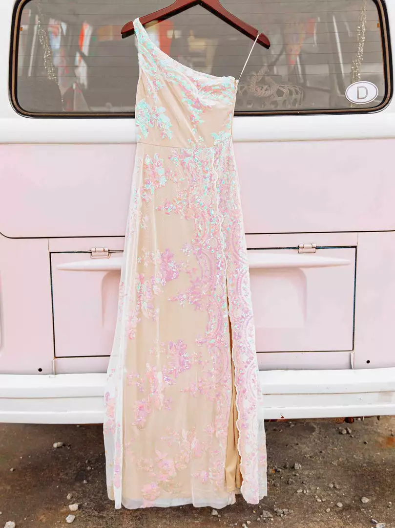 D & J Industries Hollywood Nights Sequin Dress - Pink Iridescent