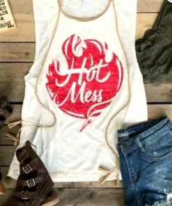 Hot Mess Muscle Tank By Country Deep - Natural Tees