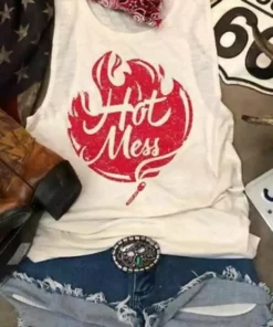 Hot Mess Muscle Tank By Country Deep - Natural Tees