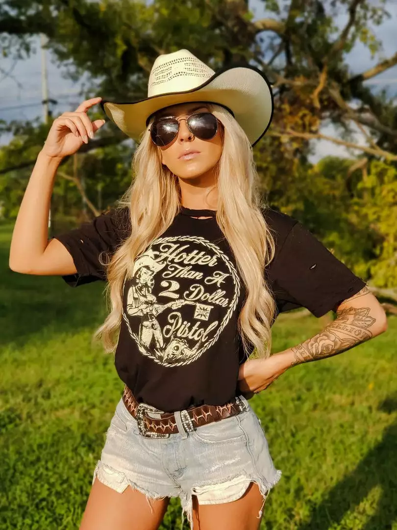 Country Deep Hotter Than A 2 Dollar Pistol Distressed Tee New Arrivals