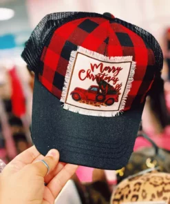 Luxe Apparel Truckin' Into Christmas Buffalo Plaid Trucker Hat