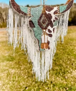 Southern Custom Designs New Arrivals Turquoise And Cow Sassy Steer Fringe Freshie
