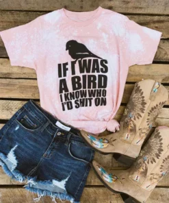 Bling-A-Gogo Tees If I Was A Bird Bleached Tee - Peach