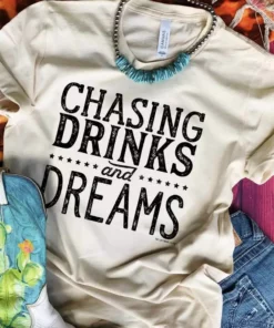 Miss Mud Pie Clothing Chasing Drinks And Dreams T-shirt - Cream