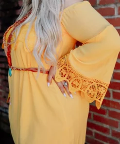 D & J Industries Lace Talk About It Tunic Dress - Mustard Clothing