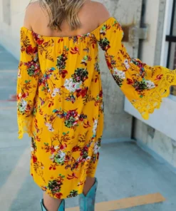 D & J Industries Lace Talk About It Tunic Dress - Mustard Floral