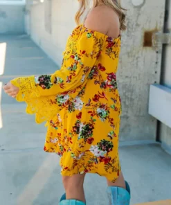 D & J Industries Lace Talk About It Tunic Dress - Mustard Floral