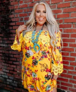 D & J Industries Lace Talk About It Tunic Dress - Mustard Floral