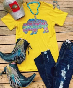 Miss Mud Pie Tees Leopard Buffalo Tee - Mustard