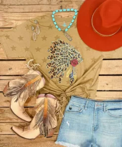 4B Custom Designs LLC Leopard Headdress And Star Tee Clothing