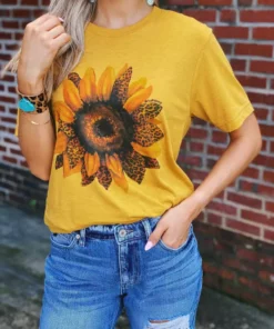 Miss Mud Pie Tees Leopard Sunflower Tee - Mustard