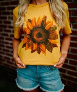 Miss Mud Pie Tees Leopard Sunflower Tee - Mustard
