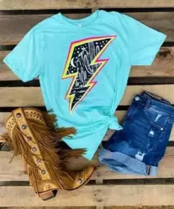 Benita Ceceille Lightning Cactus Tee - Aqua Tees