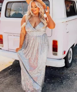 D & J Industries Livin' The Dream Dress - Gray Sequin Sale!