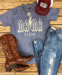 Country Deep Mama Tired Distressed Tee