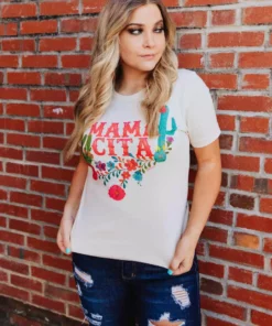 Miss Mud Pie Tees Mamacita With Cactus Tee - Cream