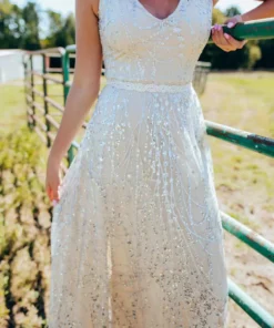D & J Industries Maxi Champagne Sequin Dress