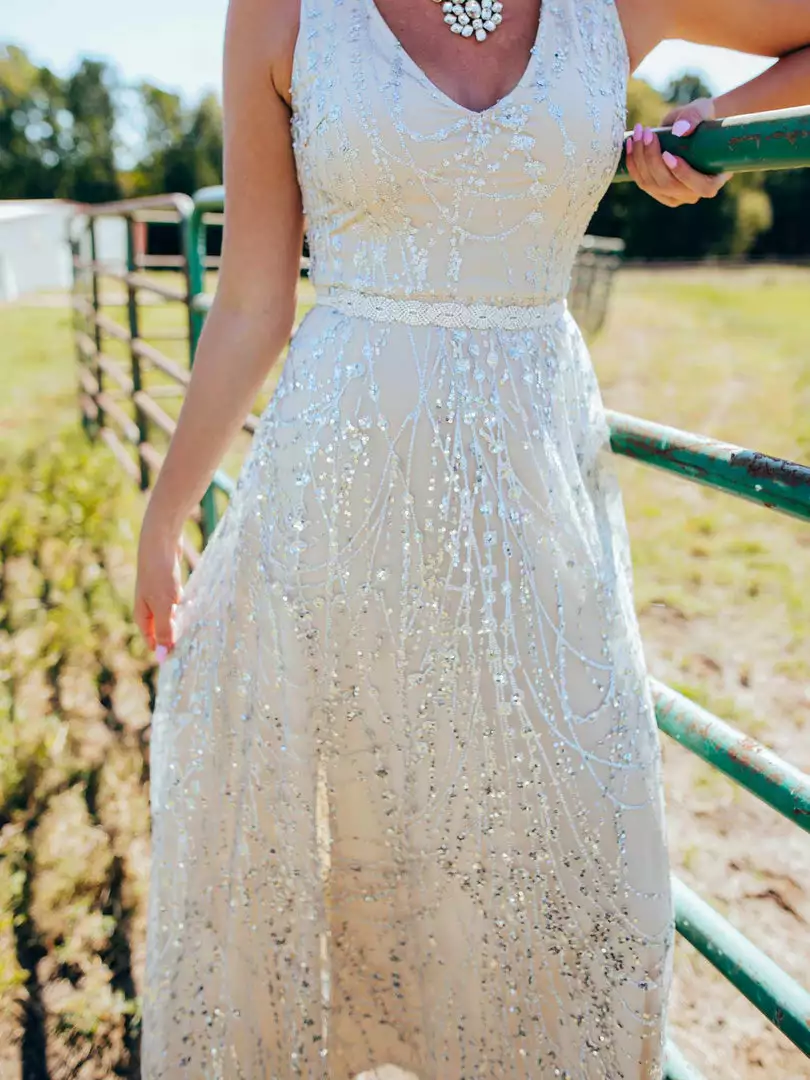 D & J Industries Maxi Champagne Sequin Dress