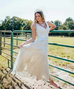 D & J Industries Maxi Champagne Sequin Dress