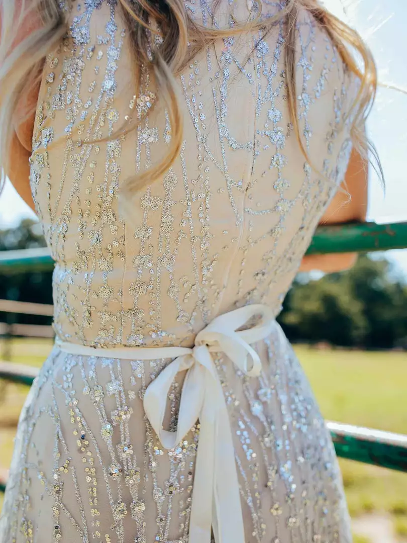 D & J Industries Maxi Champagne Sequin Dress