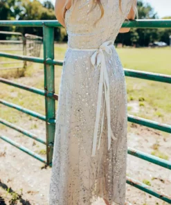 D & J Industries Maxi Champagne Sequin Dress