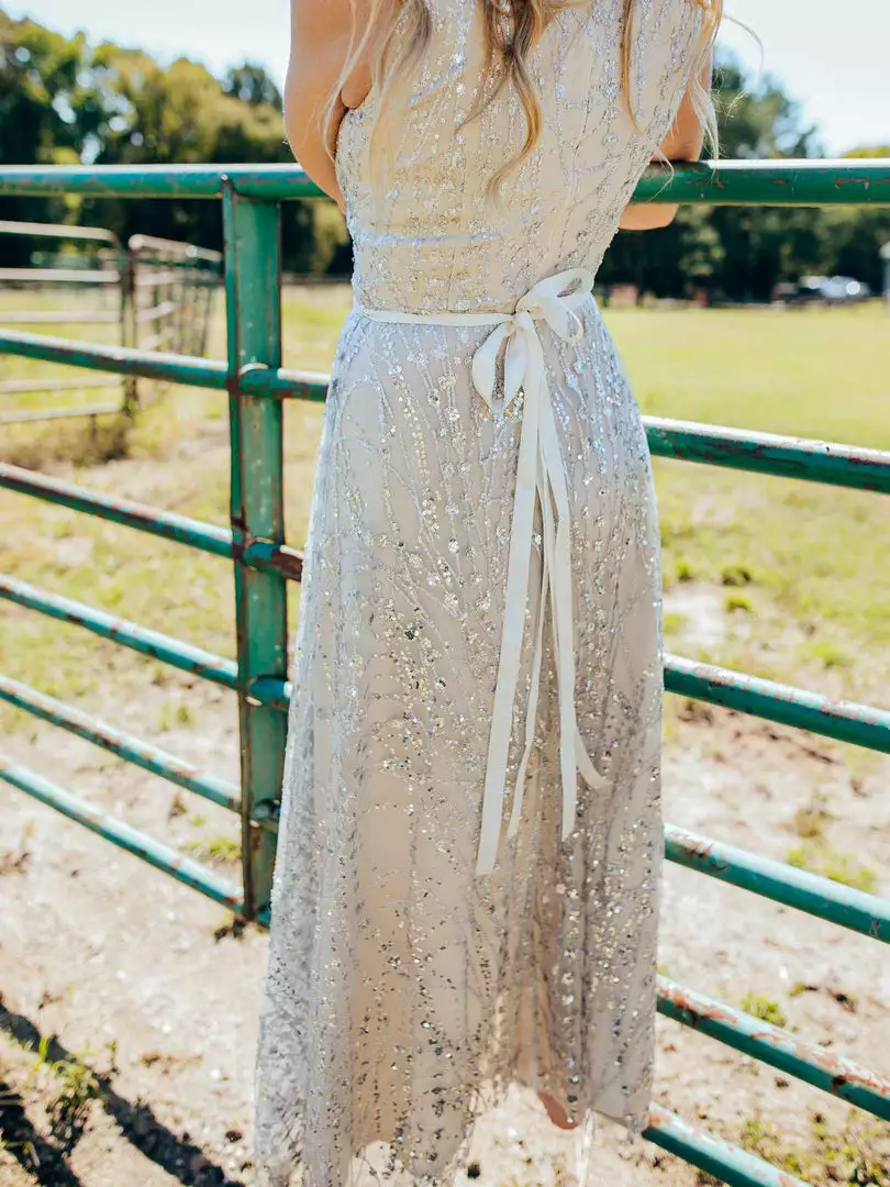 D & J Industries Maxi Champagne Sequin Dress