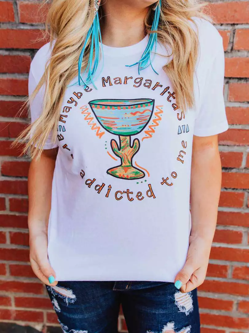 Miss Mud Pie Maybe Margaritas Are Addicted To Me Tee - White Tees