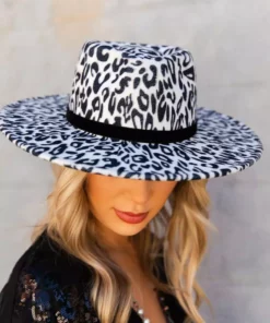 Luxe Apparel Nashville Wide Brim Hat - Snow Leopard