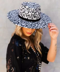 Luxe Apparel Nashville Wide Brim Hat - Snow Leopard