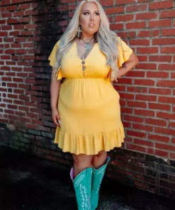 D & J Industries Sale! Never Lookin Back Dress - Mustard