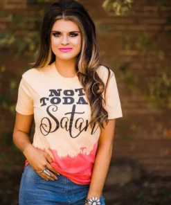 Bling-A-Gogo Not Today Satan Dipped Tee - Banana Cream/Raspberry Tees