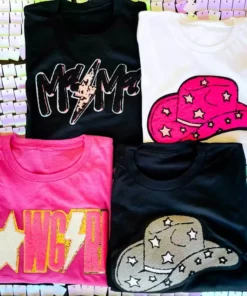 Bling-A-Gogo Summer Fried Swimwear Neon Cowgirl Star Patch T-shirt - White