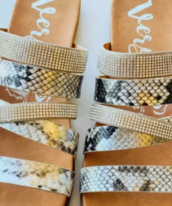 Very G Footwear Gingerly Snake Print Slide Sandals