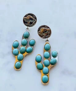 Southern Grace New Arrivals Walking The Turquoise Trails Cactus Earrings