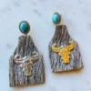 Southern Grace New Arrivals Take A Number Cowboy CowSkull Earrings - White