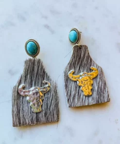 Southern Grace New Arrivals Take A Number Cowboy CowSkull Earrings - White