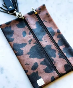 Southern Grace Mooovin On Up Cow Hide Double Zipper Bag - Brown